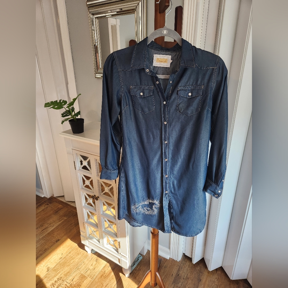 Shyanne Blue Long Sleeve Notched Collar Dress